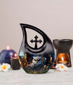 Customized 10-inch Owl Urn with Cross Drop Design, large 
