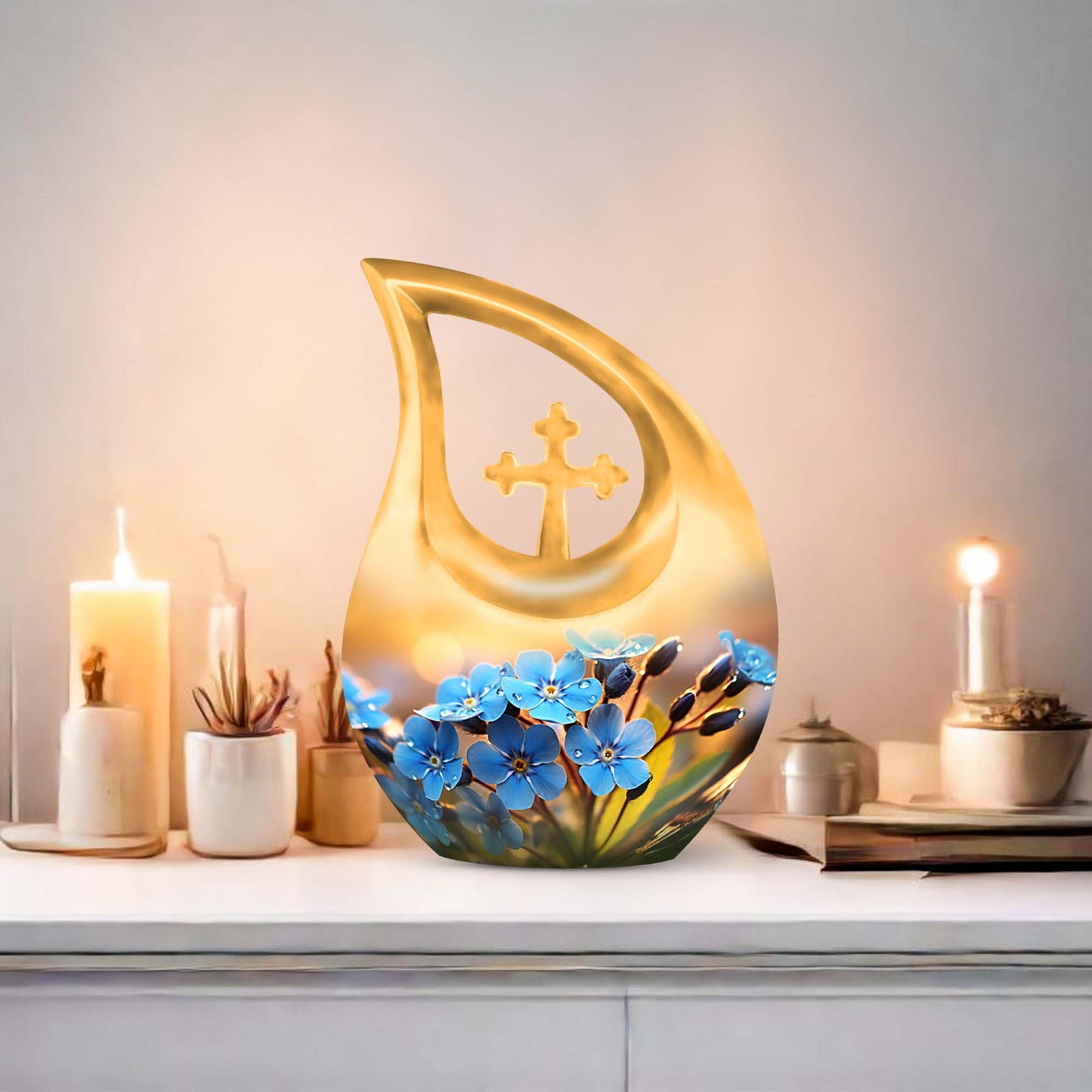 10 inch Flower Urn, Personalized Large Cross Drop 
