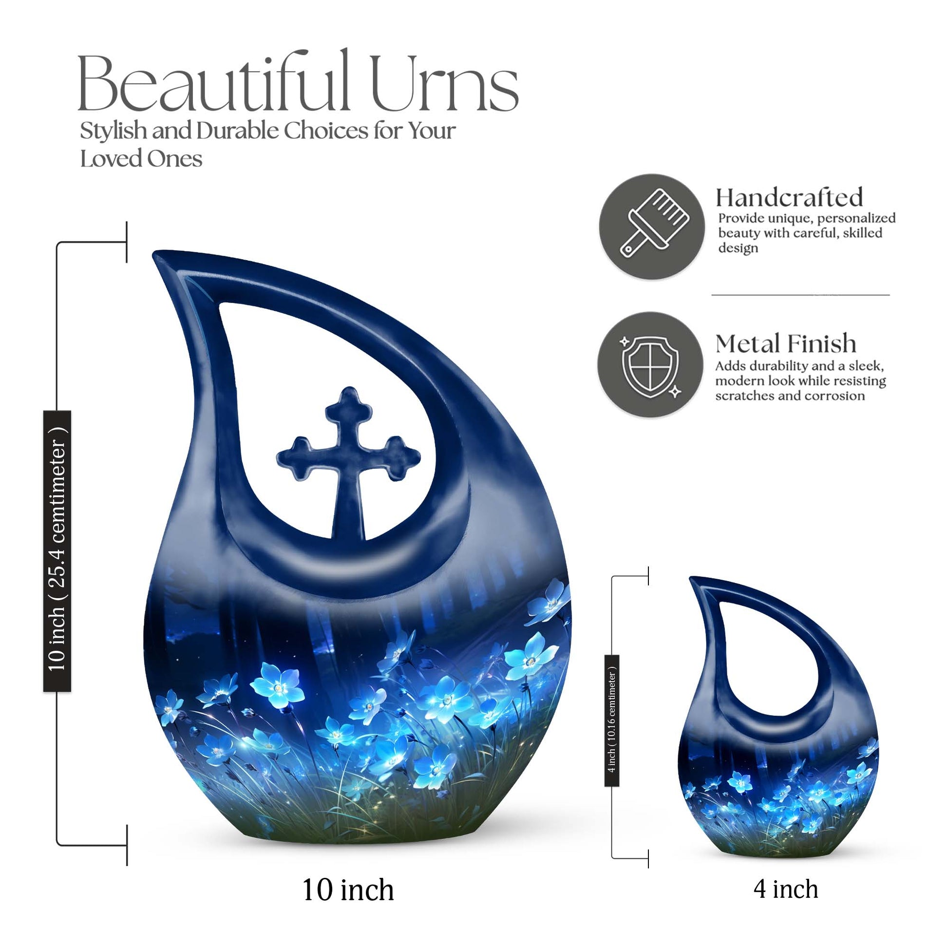 Large 10-inch Flower Urn, Cross Drop Design 