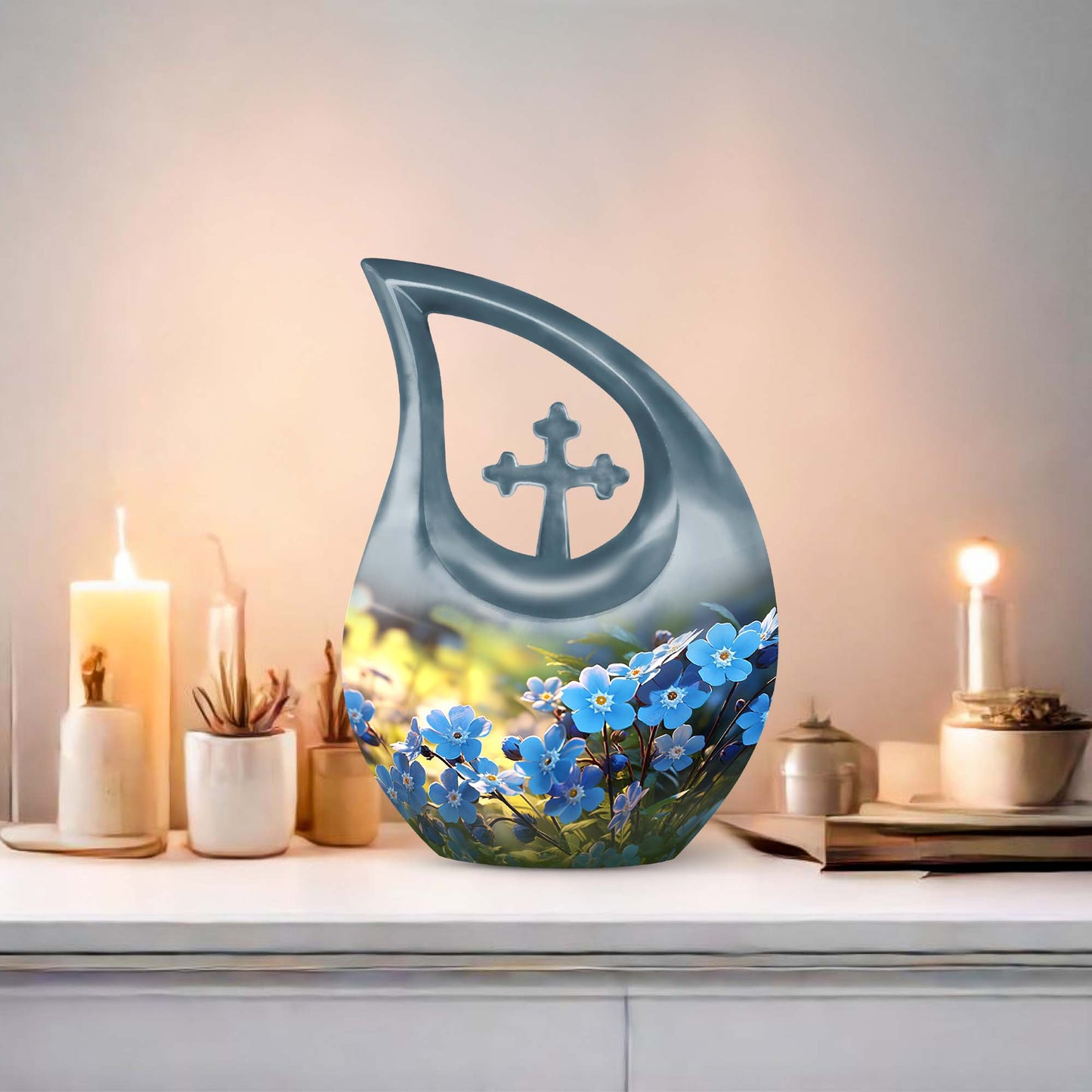 10-inch Flower Urn with Cross Drop design 