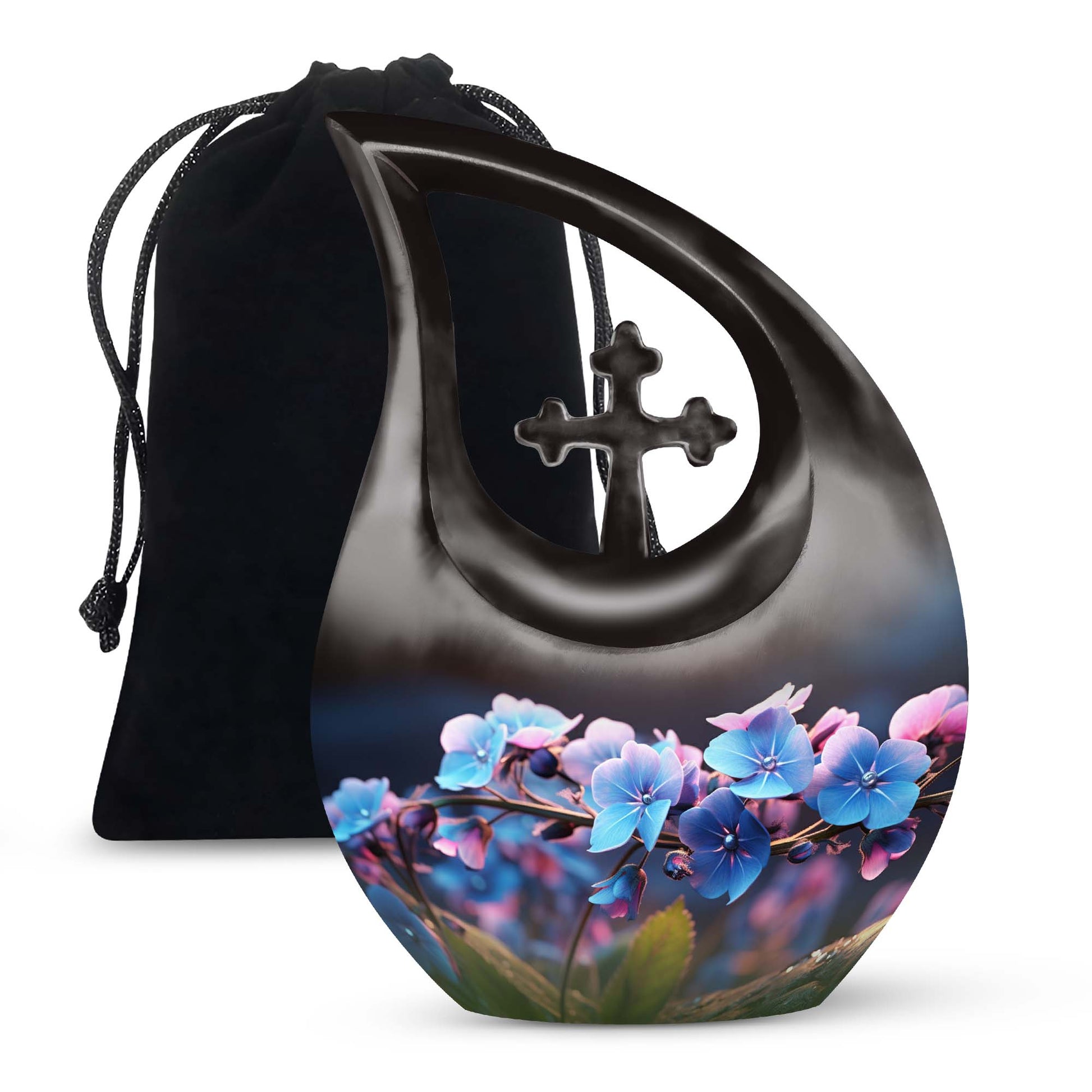 10-inch Flower Cross Drop design Gravable Large Memorial Urn