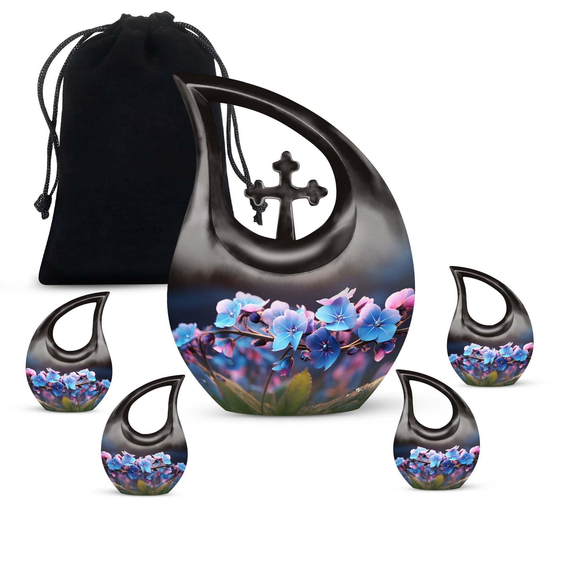 10-inch Flower Cross Drop design Gravable Large Memorial Urn