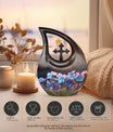 10-inch Flower Cross Drop design Gravable Large Memorial Urn