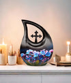 10-inch Flower Cross Drop design Gravable Large Memorial Urn