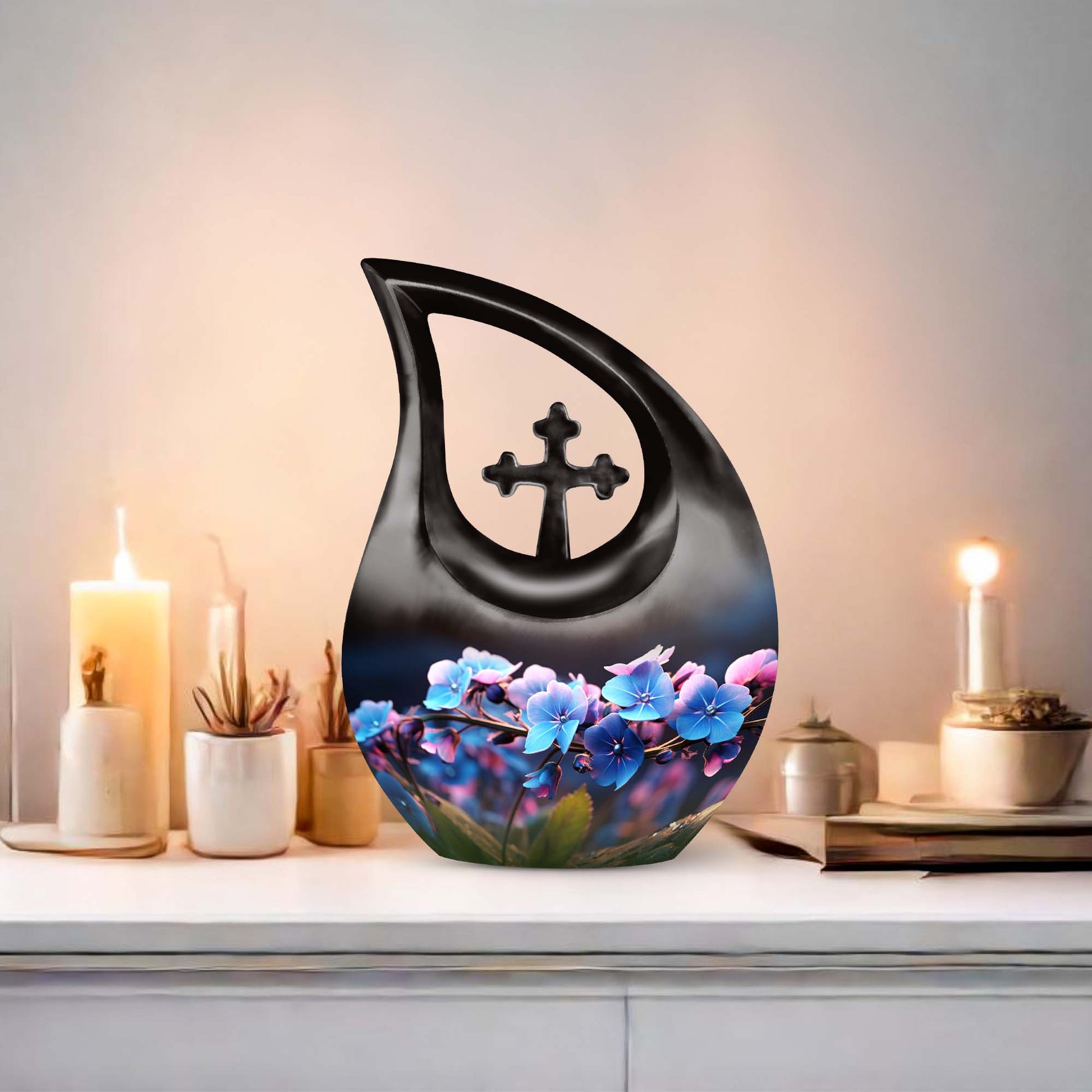10-inch Flower Cross Drop design Gravable Large Memorial Urn