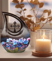 10-inch Flower Cross Drop design Gravable Large Memorial Urn