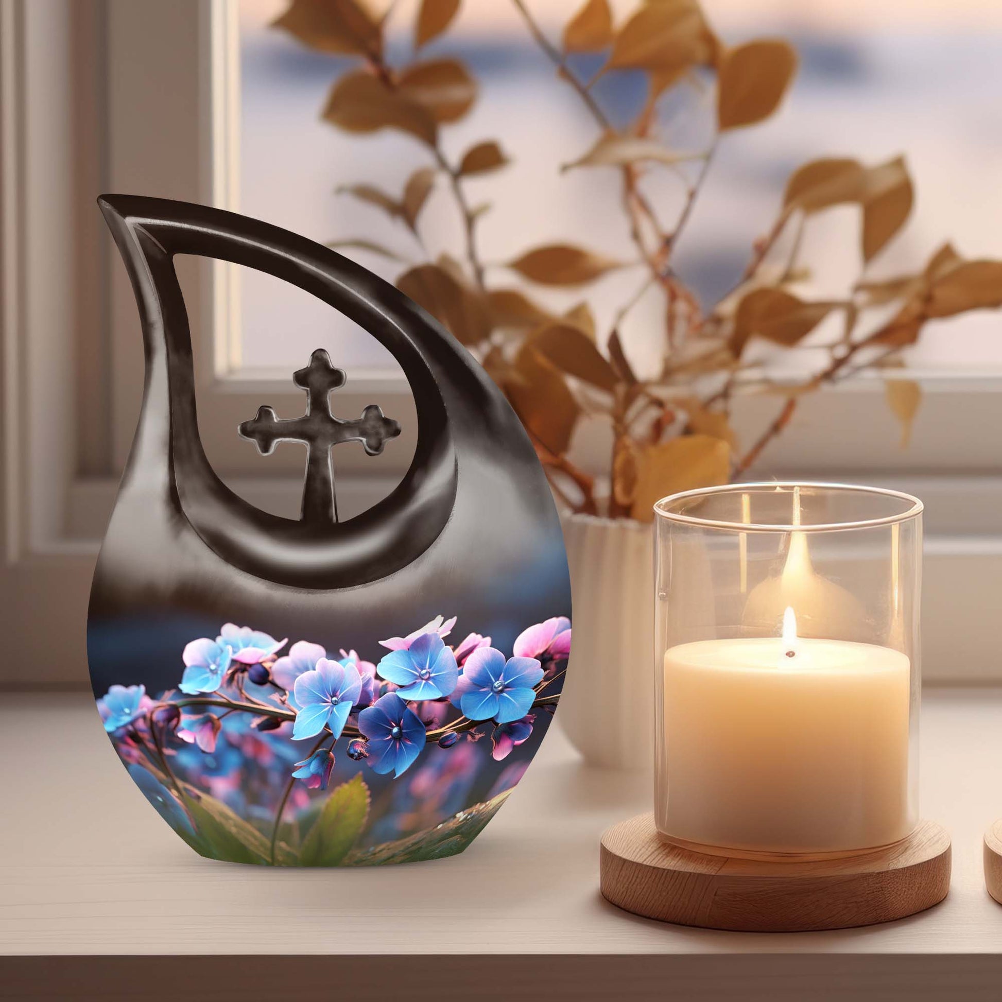 10-inch Flower Cross Drop design Gravable Large Memorial Urn