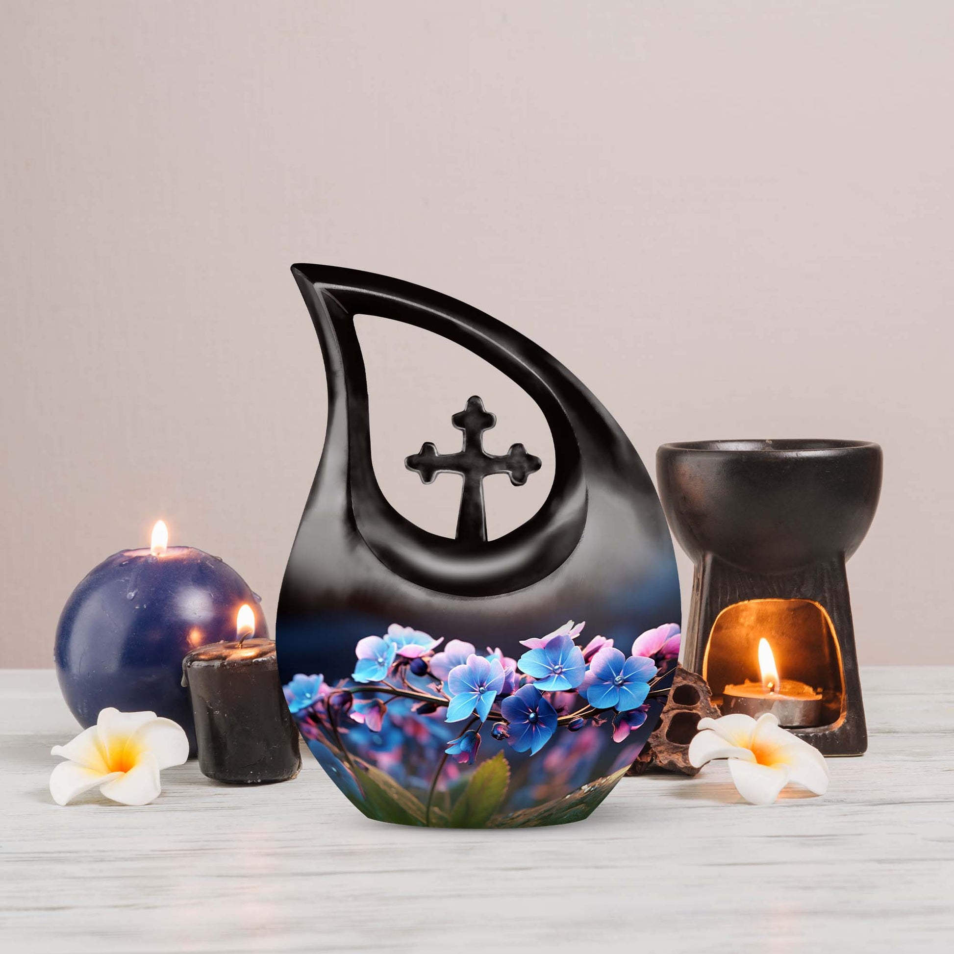 10-inch Flower Cross Drop design Gravable Large Memorial Urn