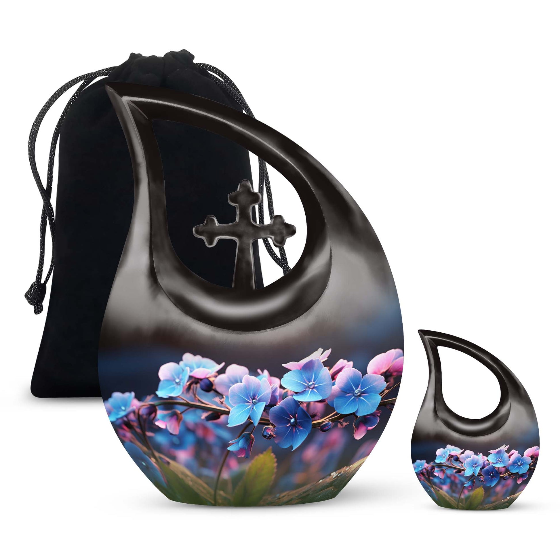 10-inch Flower Cross Drop design Gravable Large Memorial Urn