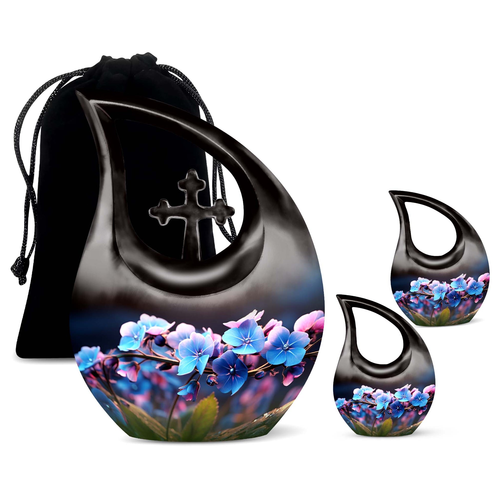 10-inch Flower Cross Drop design Gravable Large Memorial Urn