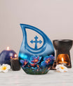 10 Inch Modern Flower Cross Drop Urn, 