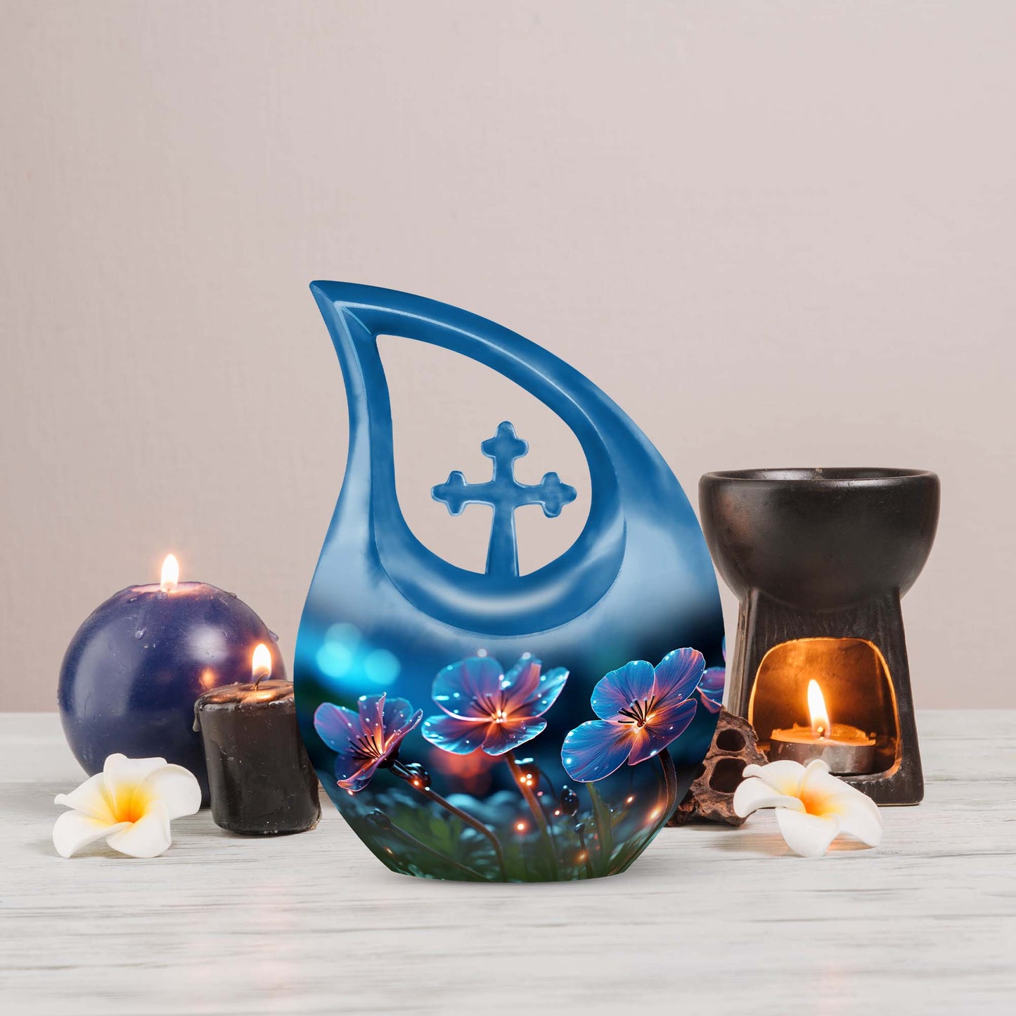 10 Inch Modern Flower Cross Drop Urn, 