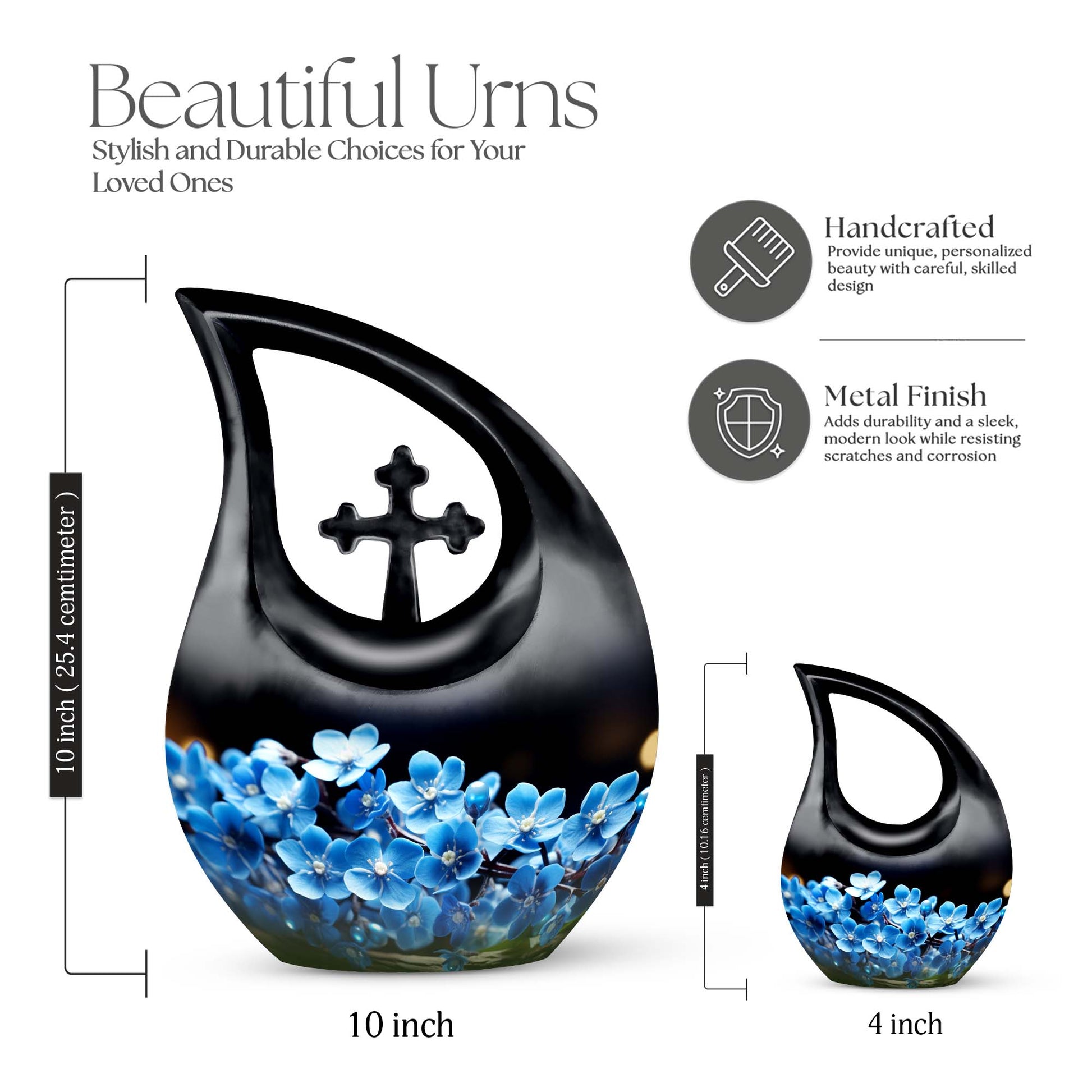 10-inch Flower Urn with Cross Drop design, for large 