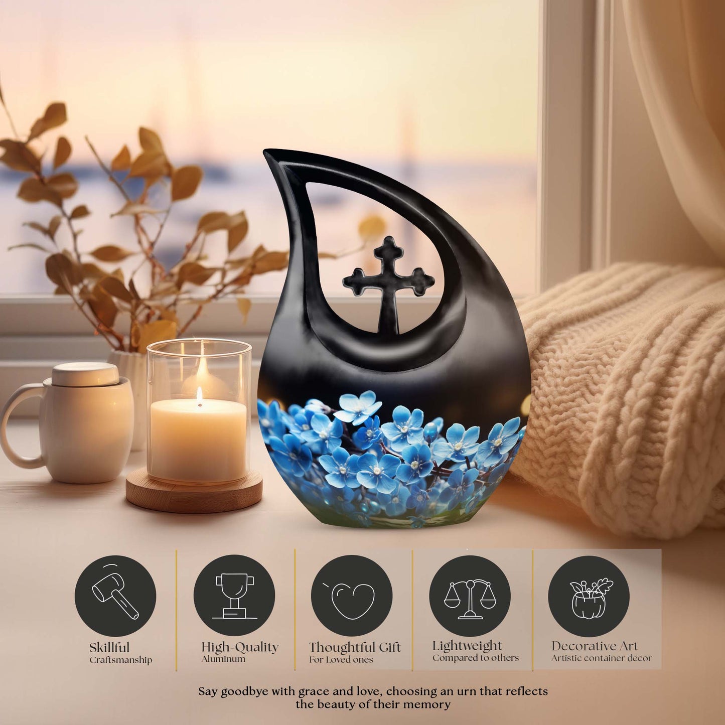10-inch Flower Urn with Cross Drop design, for large 