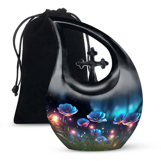 Flower themed Cross Drop design, 10-inch best cremation urn 
