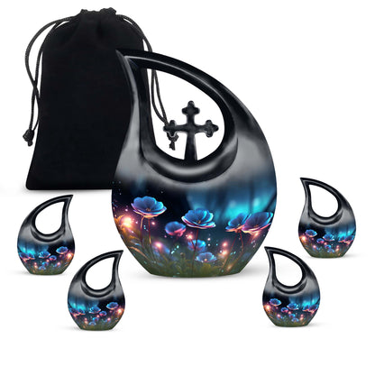 Flower themed Cross Drop design, 10-inch best cremation urn 