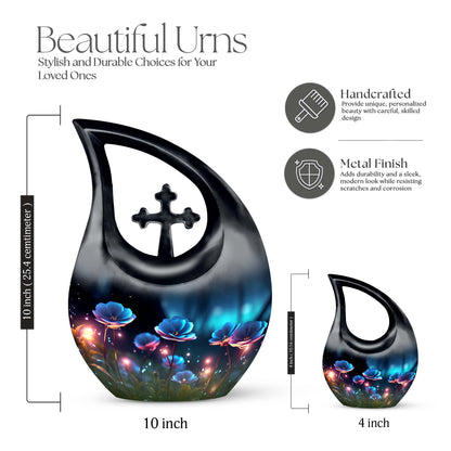 Flower themed Cross Drop design, 10-inch best cremation urn 