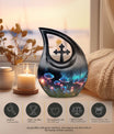 Flower themed Cross Drop design, 10-inch best cremation urn 
