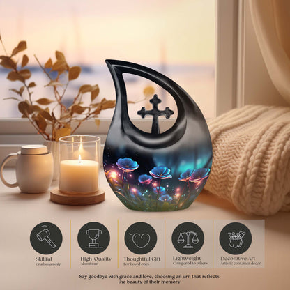 Flower themed Cross Drop design, 10-inch best cremation urn 