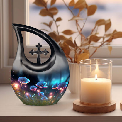 Flower themed Cross Drop design, 10-inch best cremation urn 
