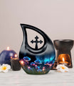 Flower themed Cross Drop design, 10-inch best cremation urn 