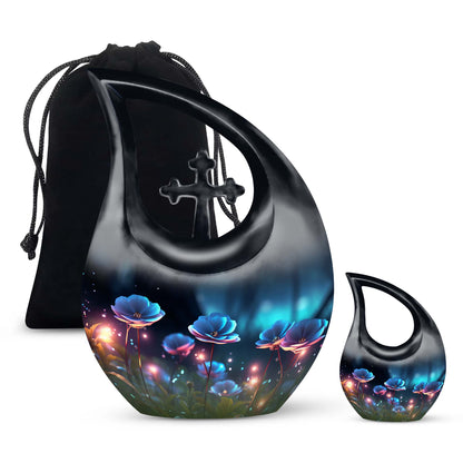 Flower themed Cross Drop design, 10-inch best cremation urn 