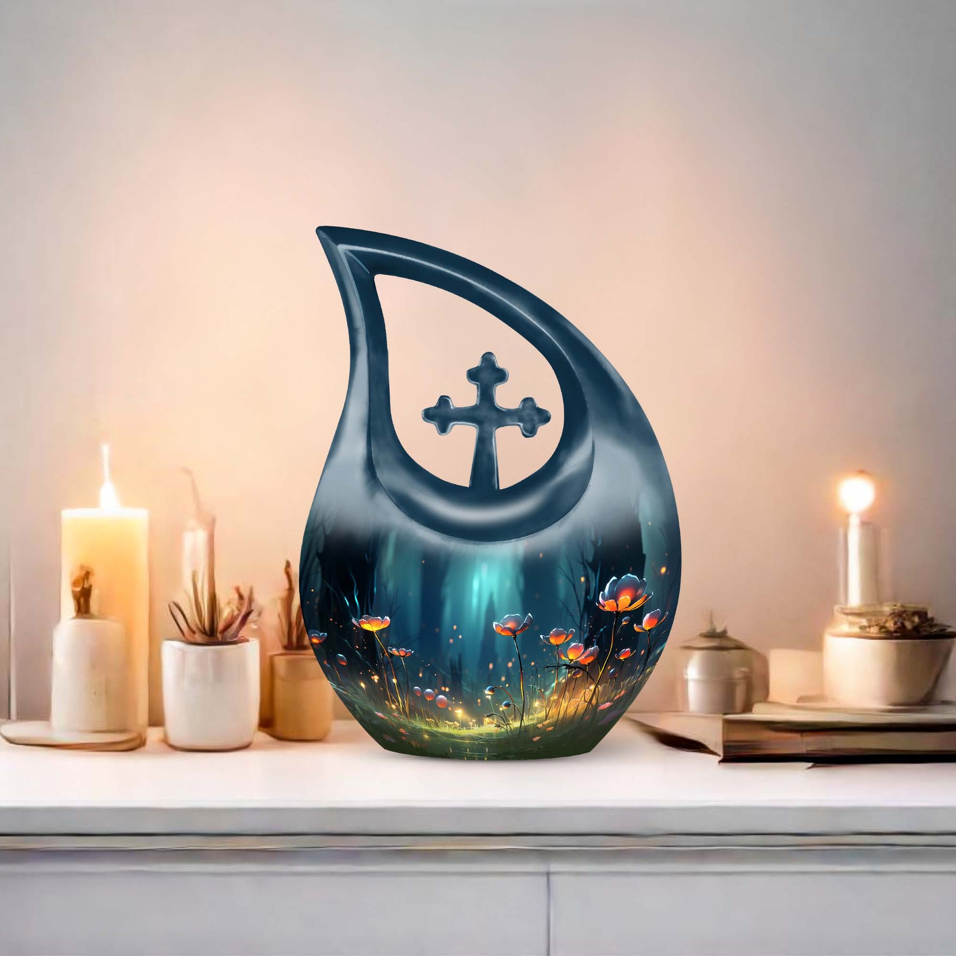 10 inch cross drop flower urn for memorializing loved ones, 