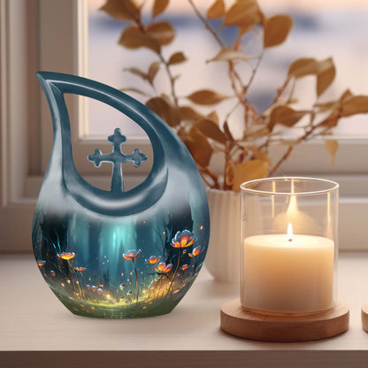 10 inch cross drop flower urn for memorializing loved ones, 