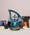 10 inch cross drop flower urn for memorializing loved ones, 