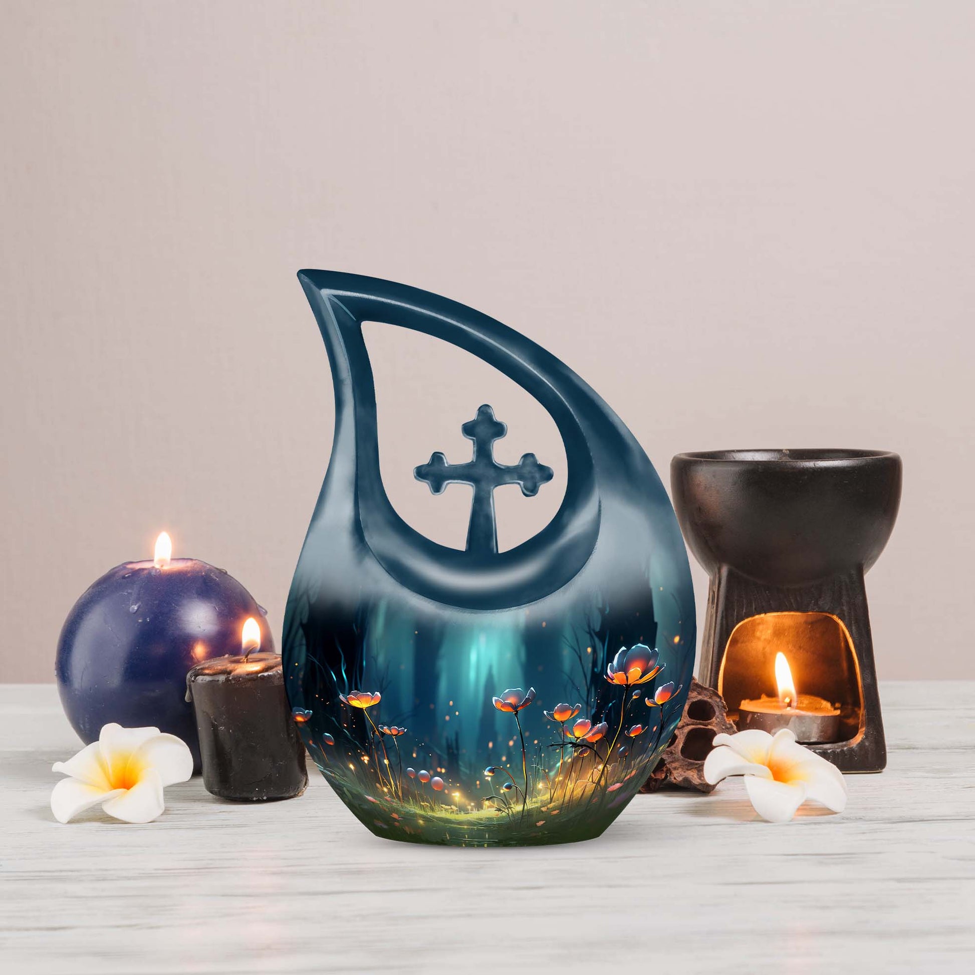 10 inch cross drop flower urn for memorializing loved ones, 