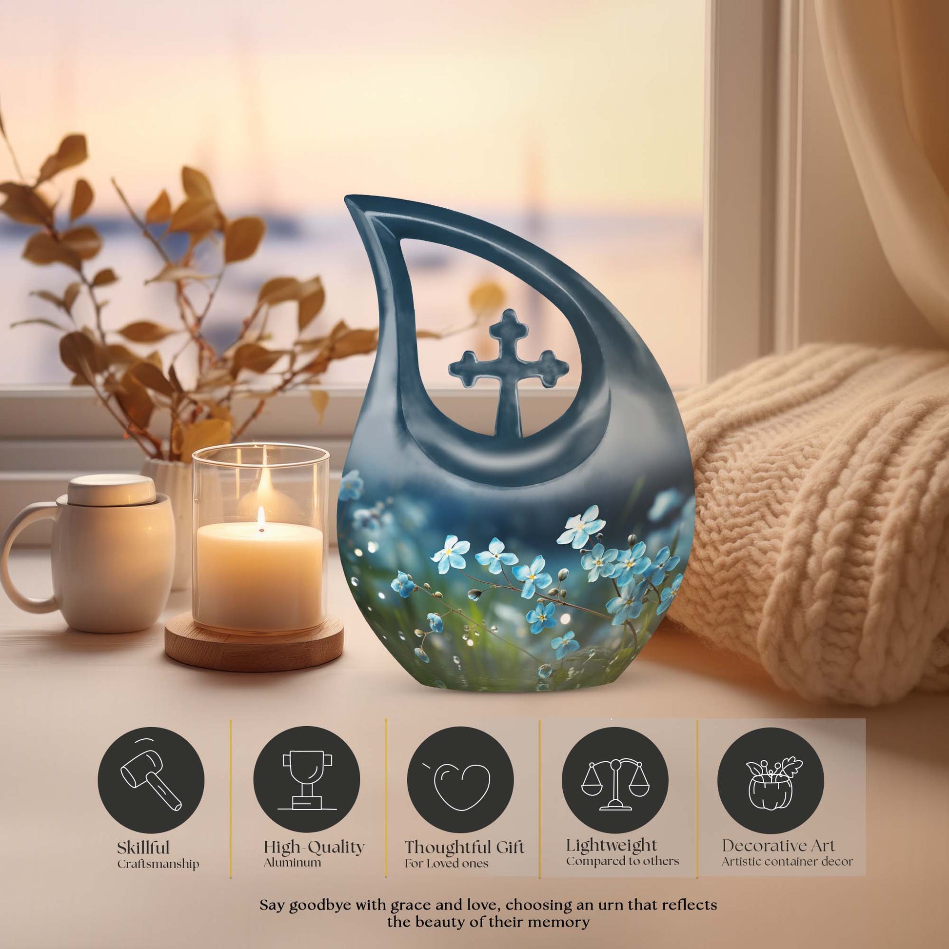 Affordable 10-inch Flower Urn with Cross Drop 