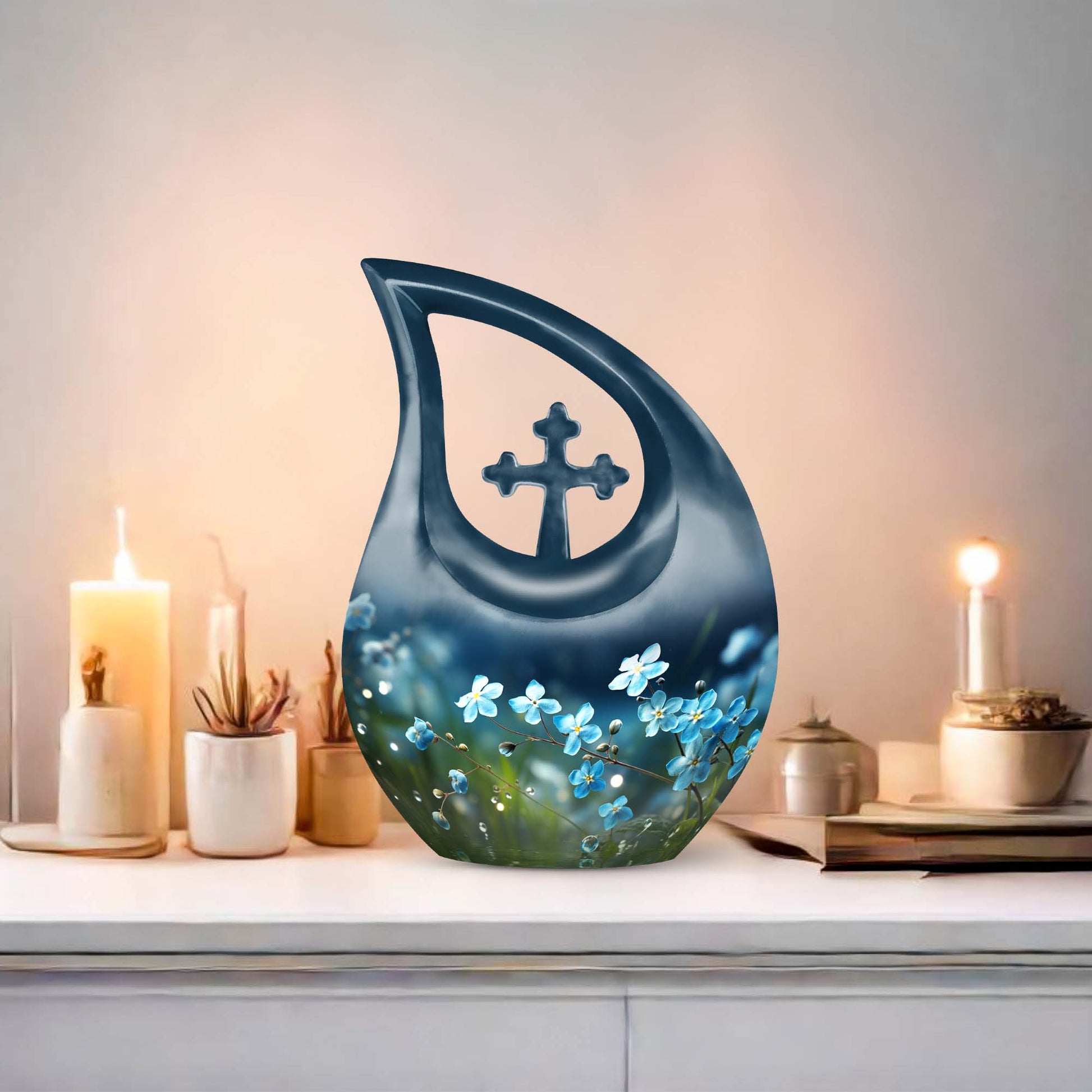 Affordable 10-inch Flower Urn with Cross Drop 