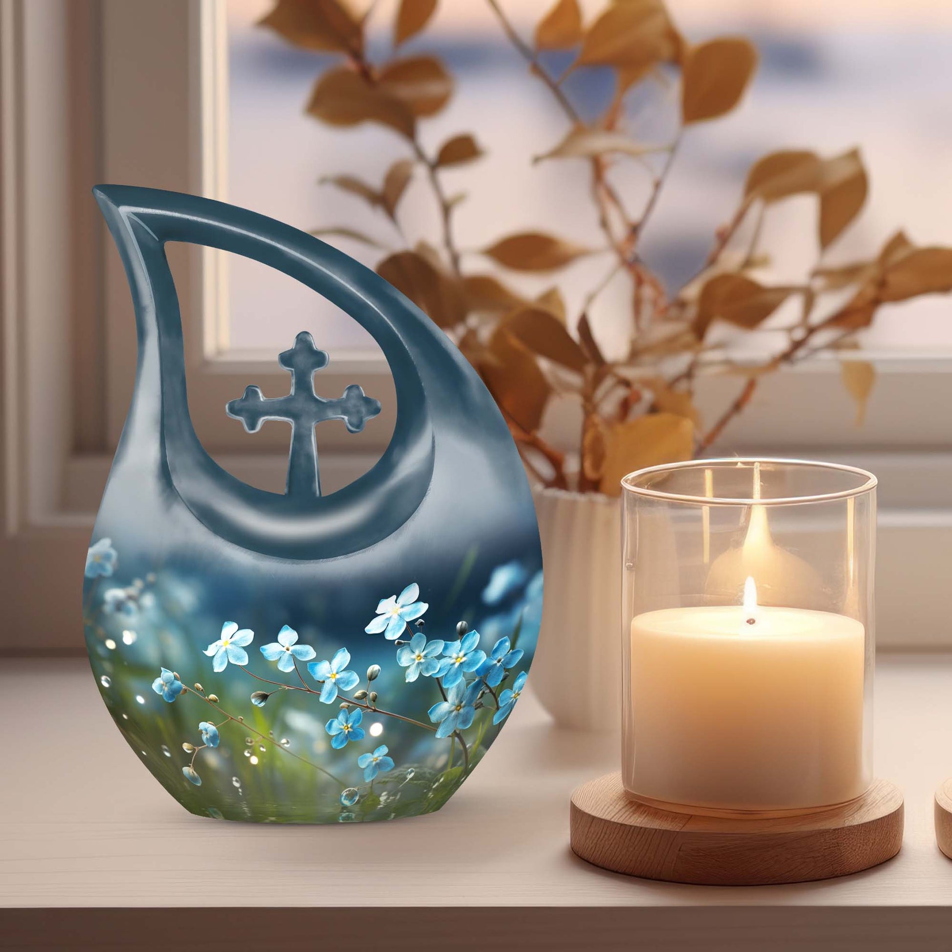 Affordable 10-inch Flower Urn with Cross Drop 