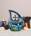 Affordable 10-inch Flower Urn with Cross Drop 