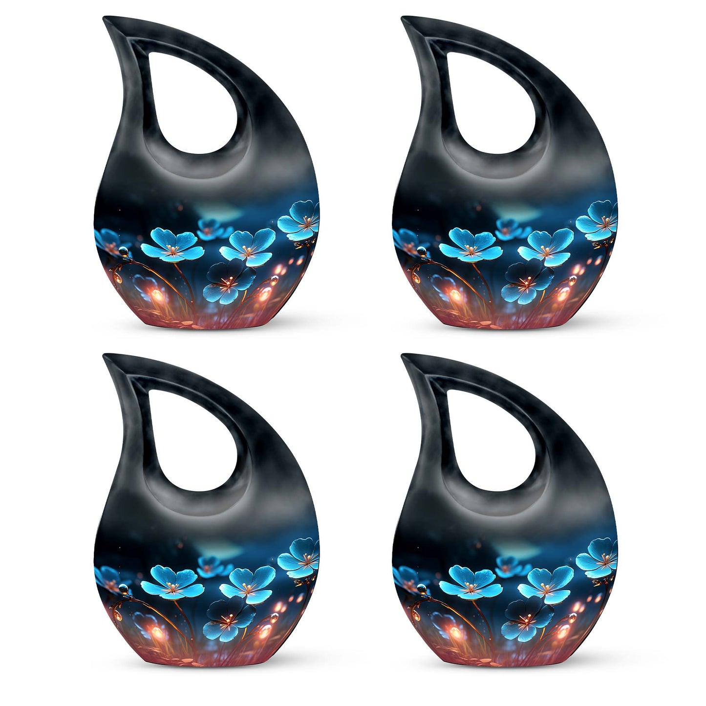 Black Personalized Flower Cremation Urn for Human Ashes - 10-inch, 200 cu in - Yatskia