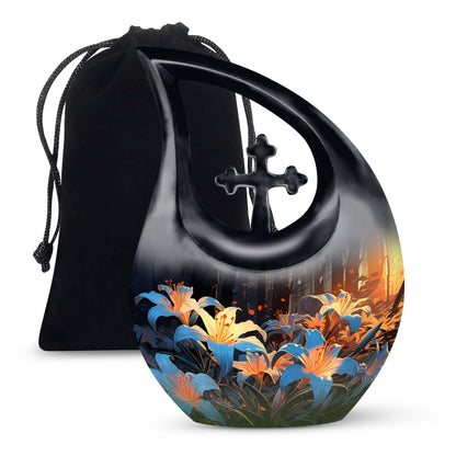 10 inch Lilly Flower Urn with Cross Drop design 