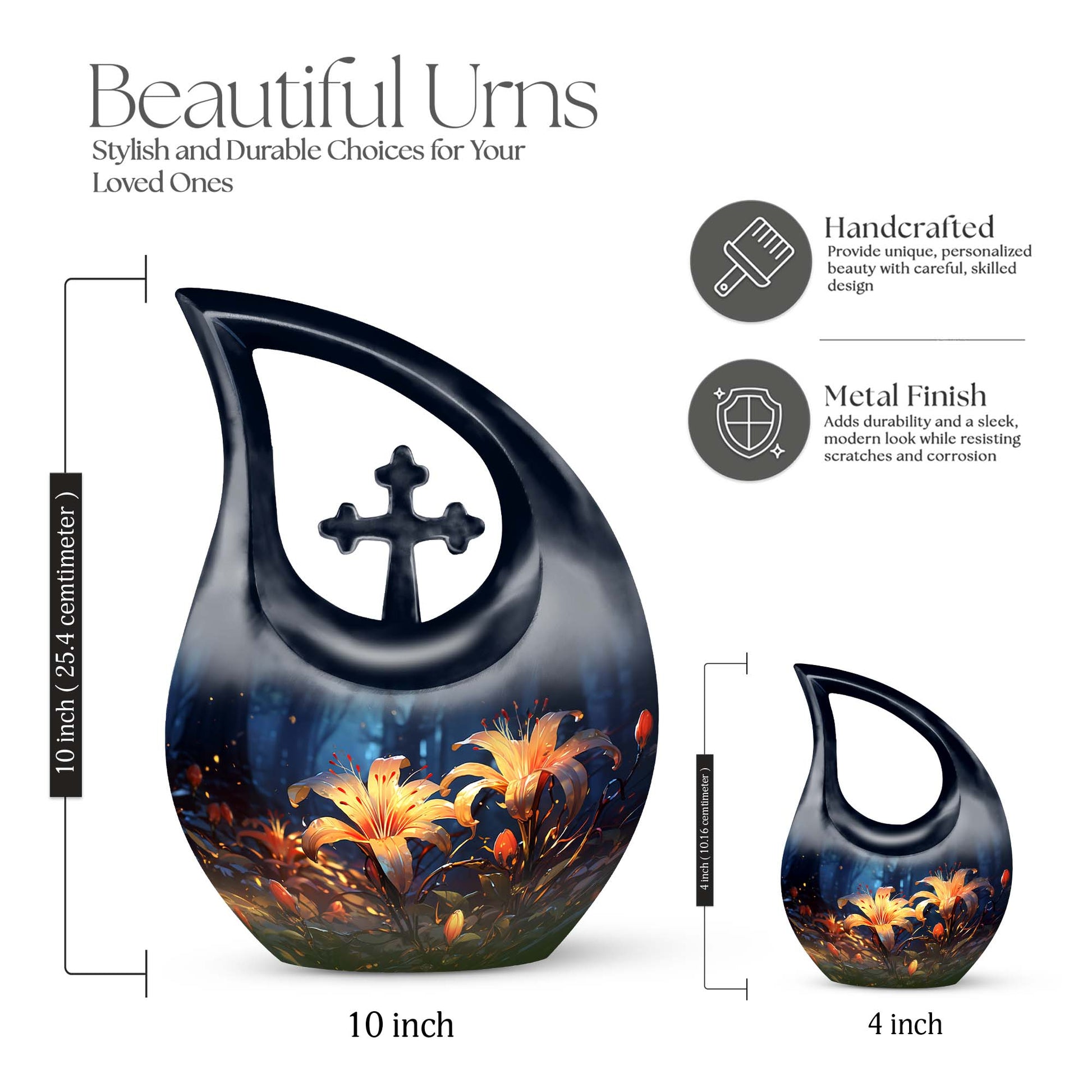 10inch Lilly Flower Cross Drop Design Burial Urn 