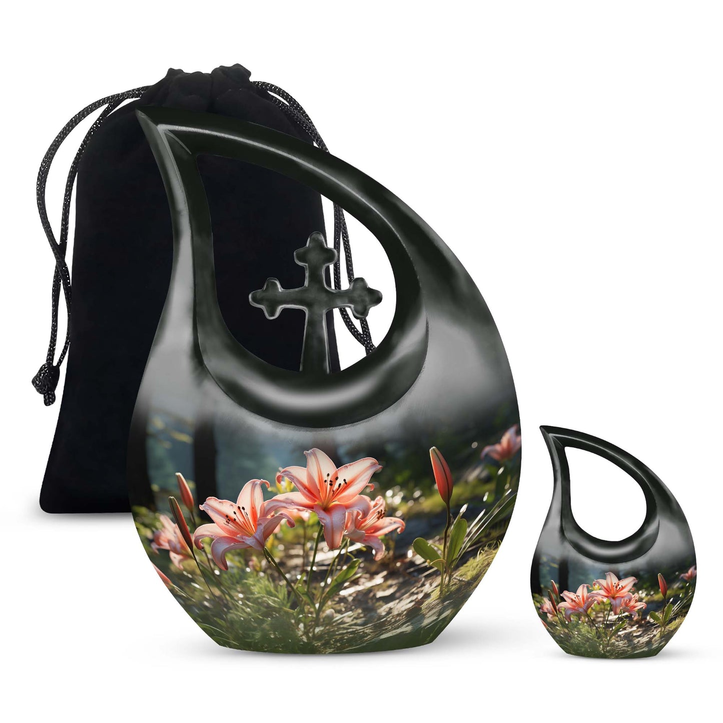Medium-sized Lilly Flower Urn with Cross Drop design,