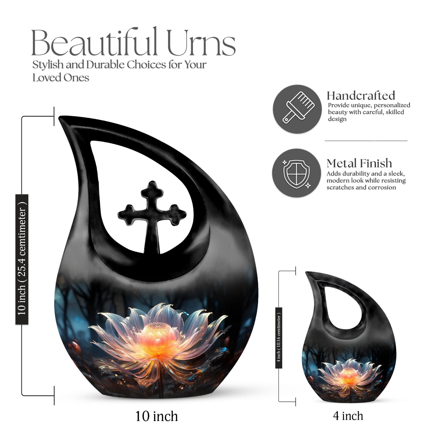 10-inch Lilly Flower Urn with Cross Drop design