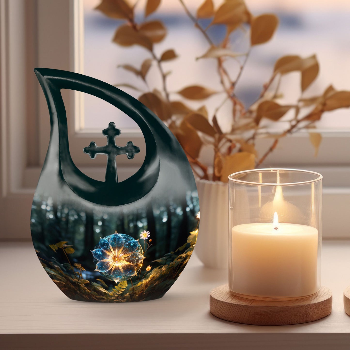 10 Inch Aluminium Lilly Flower Urn with Cross Drop 