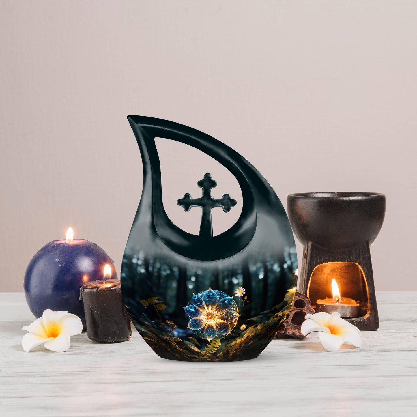 10 Inch Aluminium Lilly Flower Urn with Cross Drop 