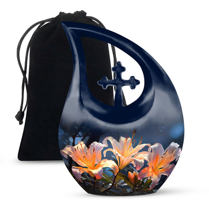 10-inch Lilly Flower Urn, Cross Drop design with Custom 