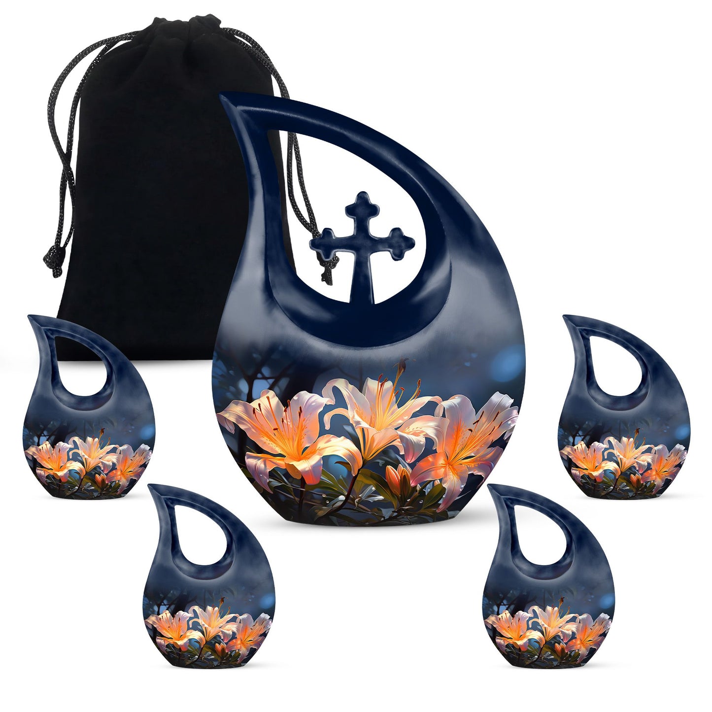 10-inch Lilly Flower Urn, Cross Drop design with Custom 