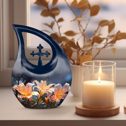 10-inch Lilly Flower Urn, Cross Drop design with Custom 