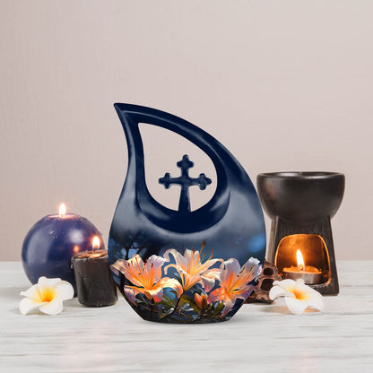 10-inch Lilly Flower Urn, Cross Drop design with Custom 