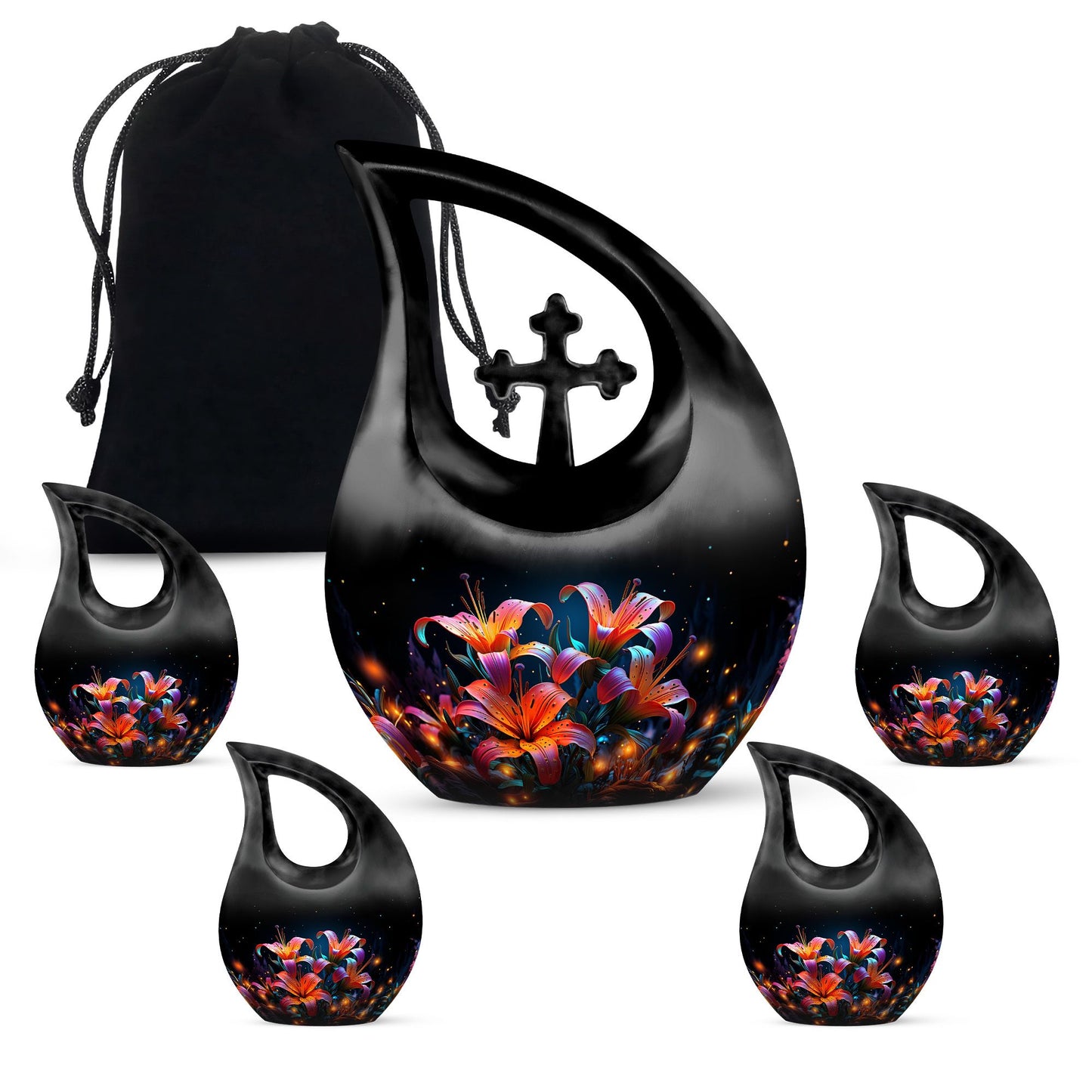 10 inch Lilly Flower Urn with Cross Drop design, includes 