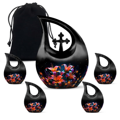 10 inch Lilly Flower Urn with Cross Drop design, includes 