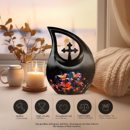 10 inch Lilly Flower Urn with Cross Drop design, includes 