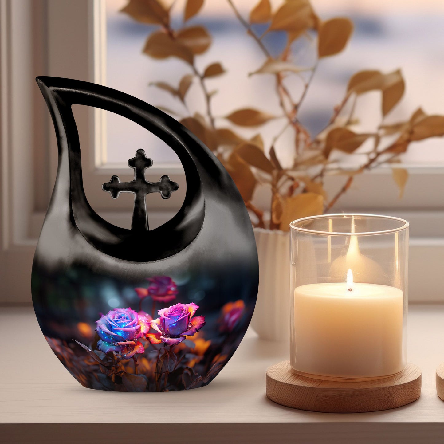 10-inch Rose Cross Drop Urn, personalized aluminium 