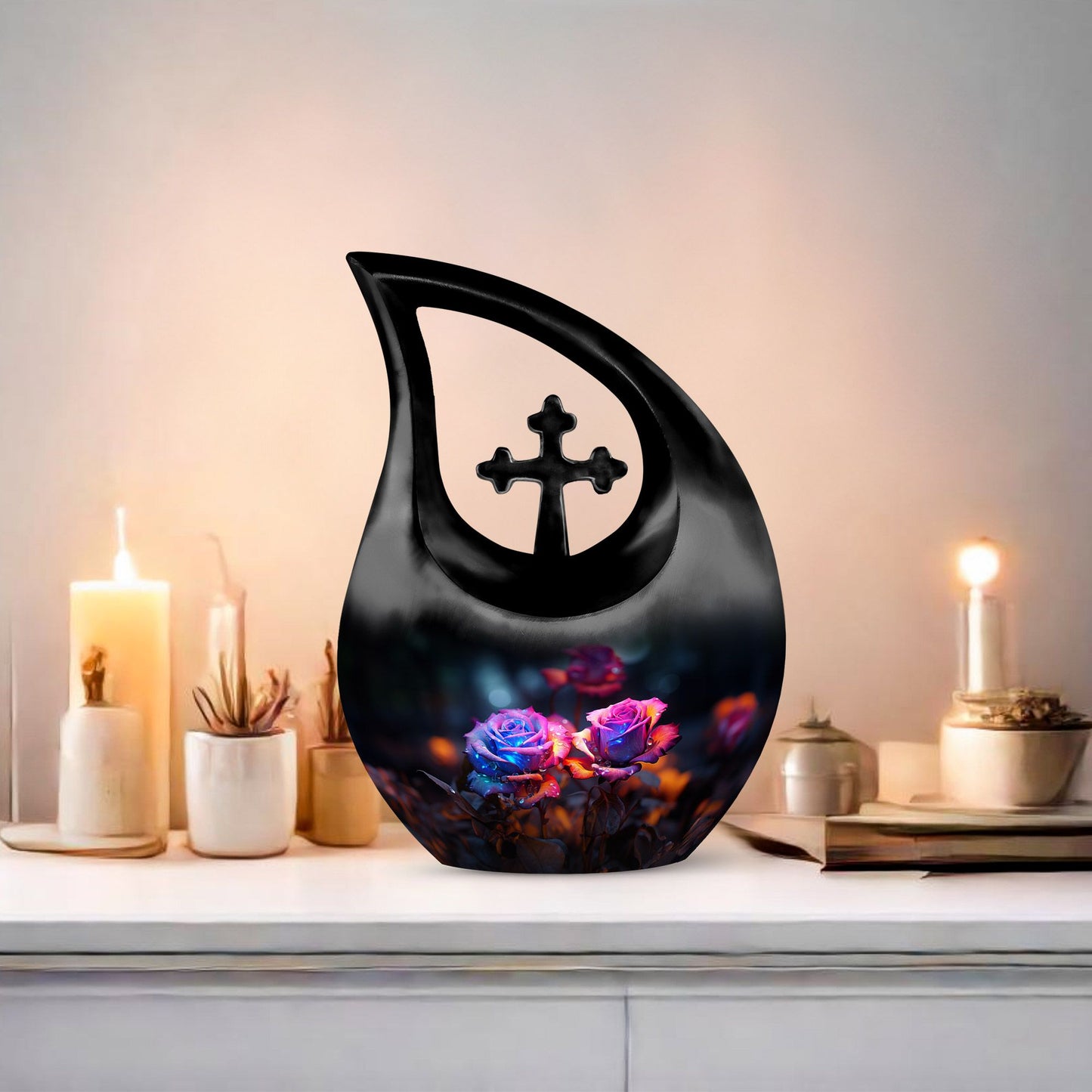 10-inch Rose Cross Drop Urn, personalized aluminium 